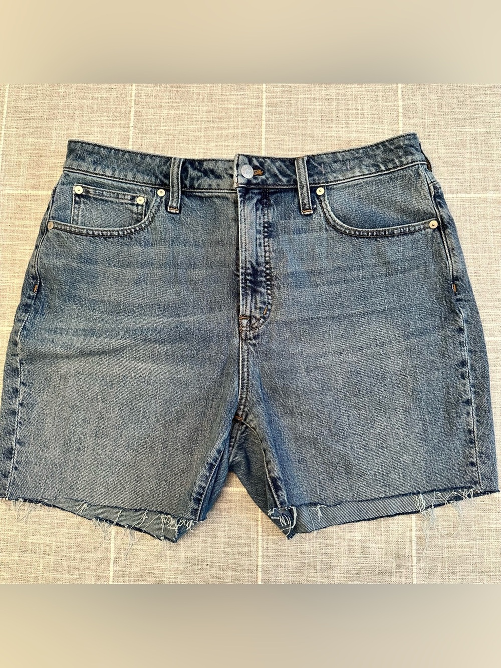 Madewell High Rise Denim‎ Shorts Women 32 Blue Raw Hem Cutoff Y2K